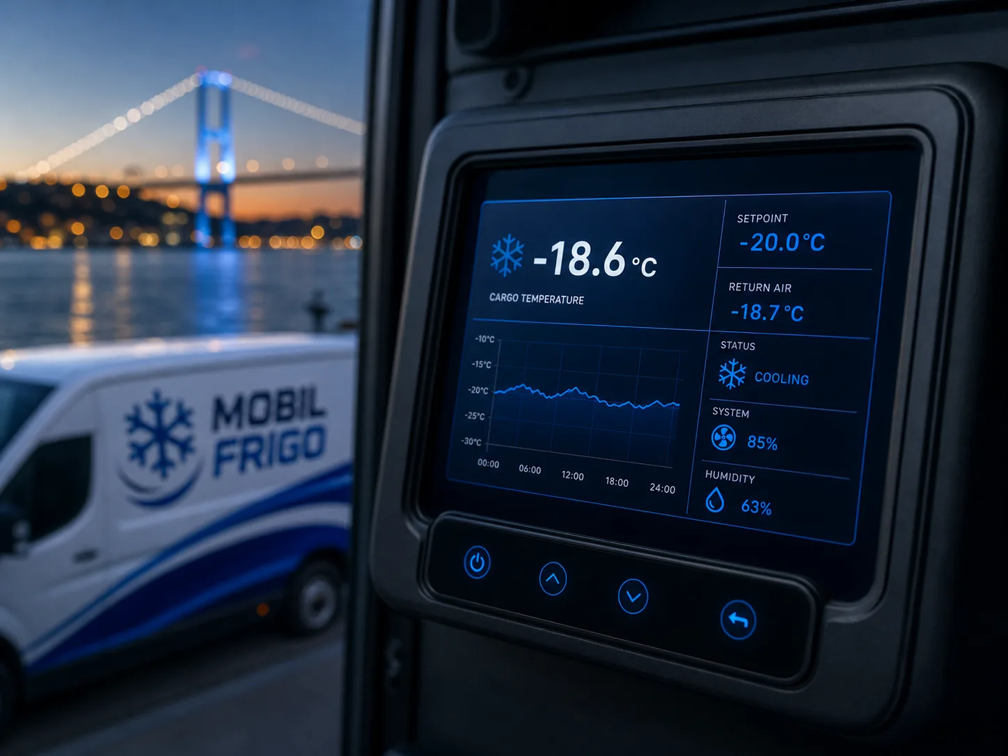 Mobil Frigo Boğaz manzaralı sıcaklık takip ekranı